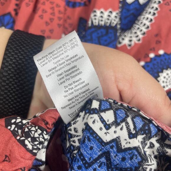 Sundry 1/Small Exploded Floral Top Blouse Rust Blue Toggle 3/4 Sleeves - Picture 7 of 11